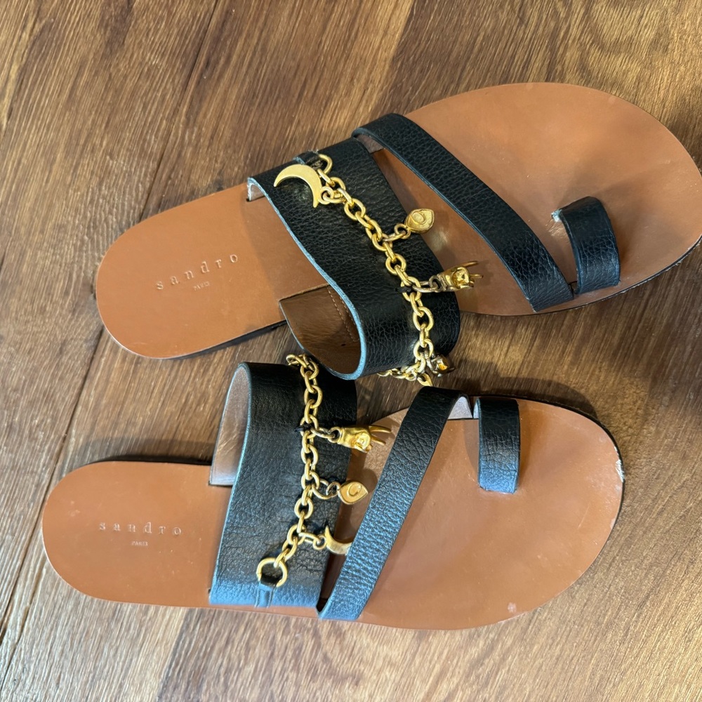 Sandro Black Charm Bracelet Slip On Sandal Size 39